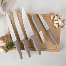 BerlingerHaus Juego de Cuchillos con Tabla de Cortar Taupe 6 piezas - Cuchillo de Chef, Cuchillo de Pan, Cuchillo de Carne, Cuchillo de Oficina & Cuchillo Pelador
