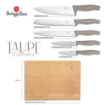 BerlingerHaus Juego de Cuchillos con Tabla de Cortar Taupe 6 piezas - Cuchillo de Chef, Cuchillo de Pan, Cuchillo de Carne, Cuchillo de Oficina & Cuchillo Pelador