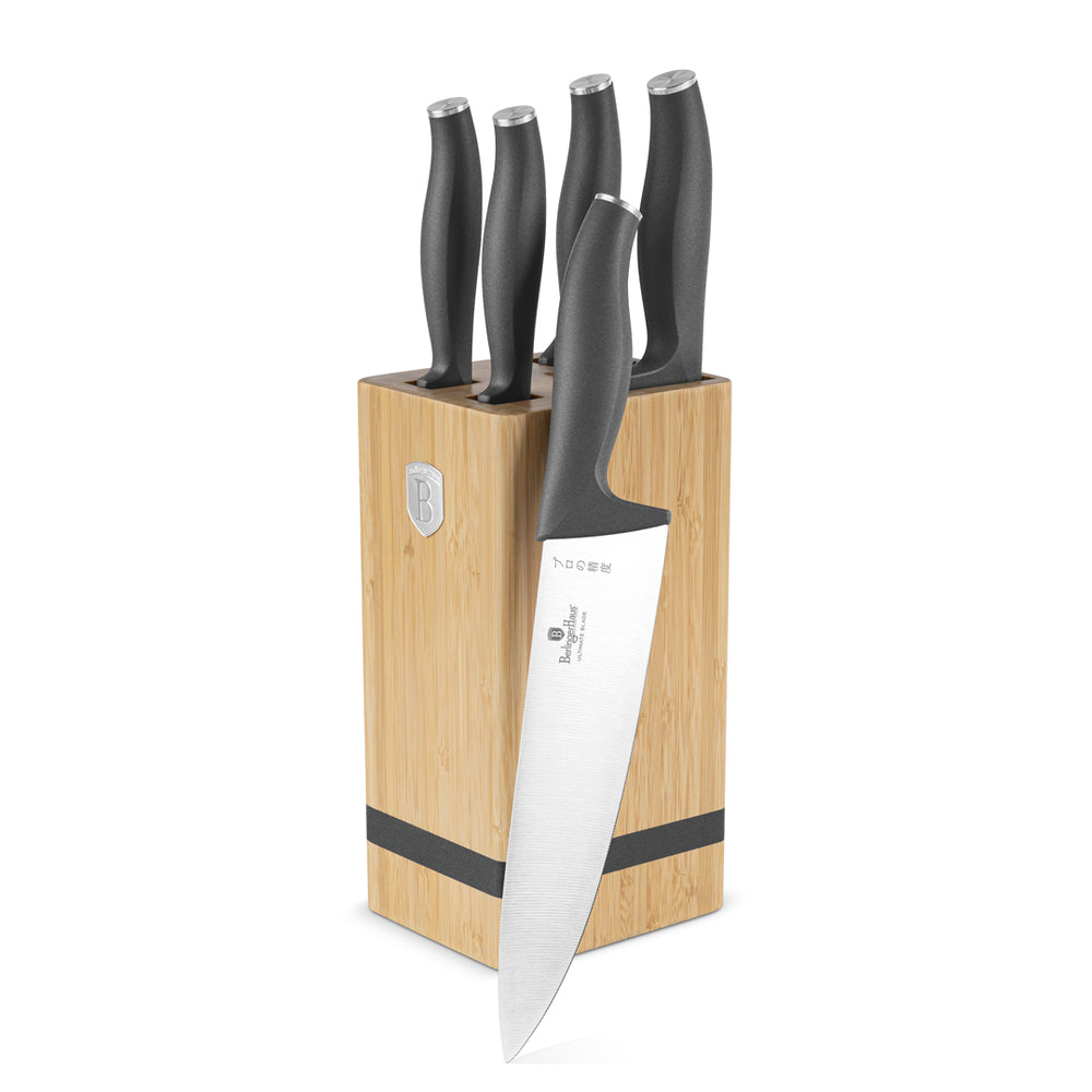 BerlingerHaus Bloque de Cuchillos Mate Antracita 6 Piezas - Cuchillo de Chef, Cuchillo de Pan, Santoku, Cuchillo de Oficina y Cuchillo Pelador