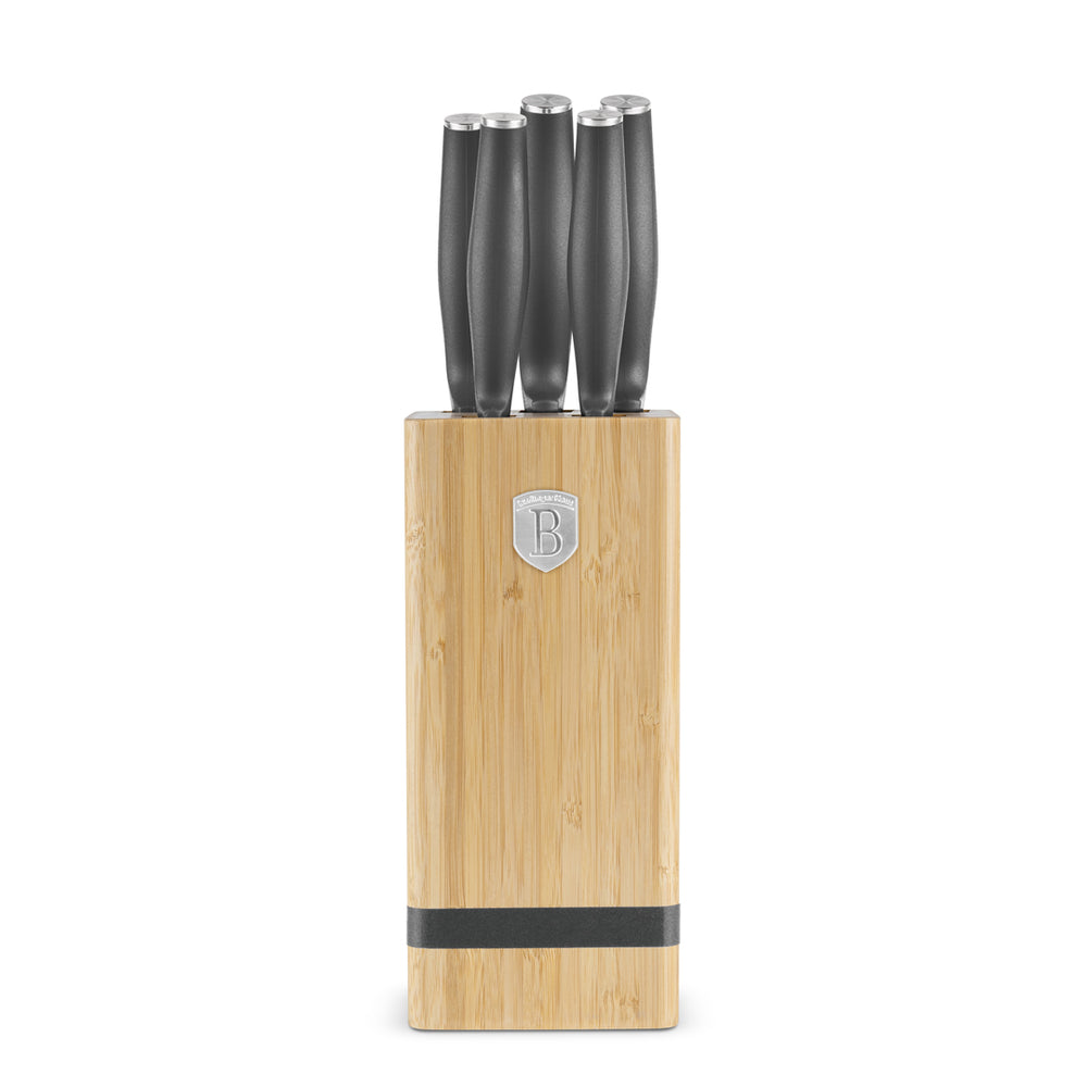 BerlingerHaus Bloque de Cuchillos Mate Antracita 6 Piezas - Cuchillo de Chef, Cuchillo de Pan, Santoku, Cuchillo de Oficina y Cuchillo Pelador