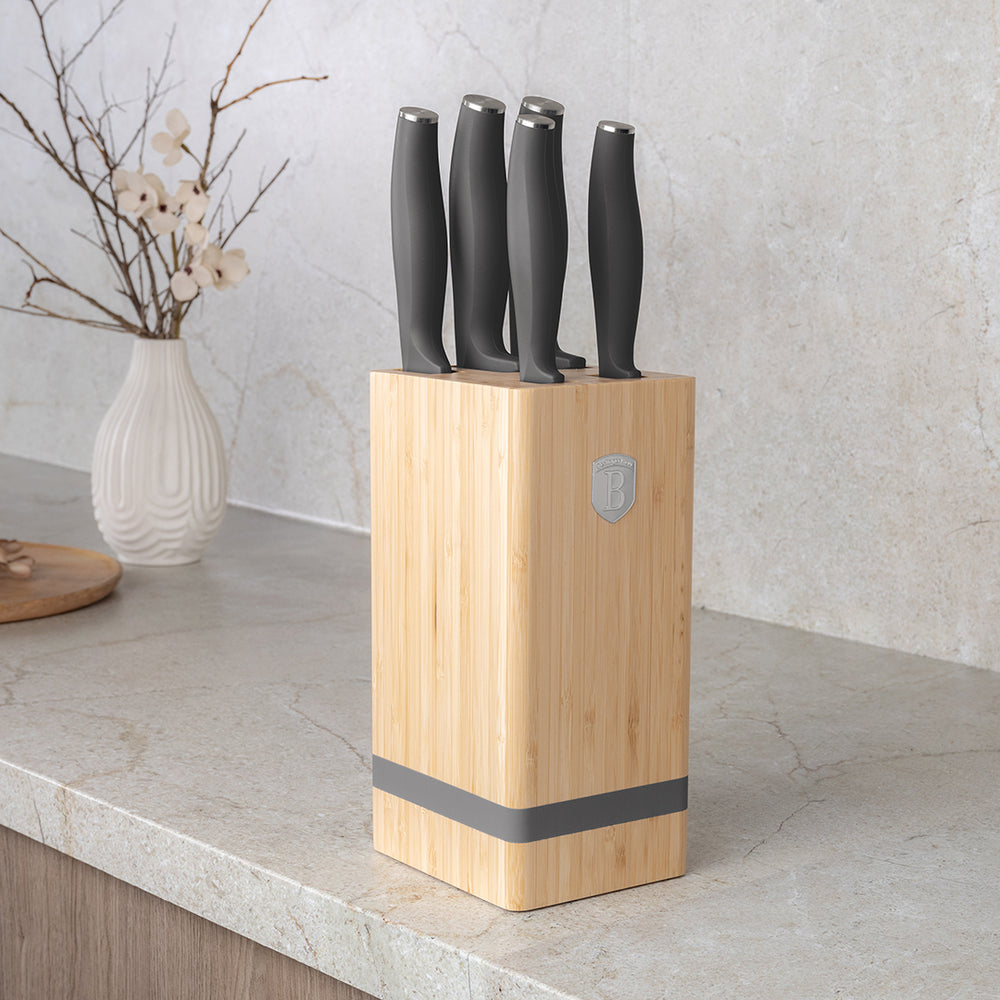 BerlingerHaus Bloque de Cuchillos Mate Antracita 6 Piezas - Cuchillo de Chef, Cuchillo de Pan, Santoku, Cuchillo de Oficina y Cuchillo Pelador