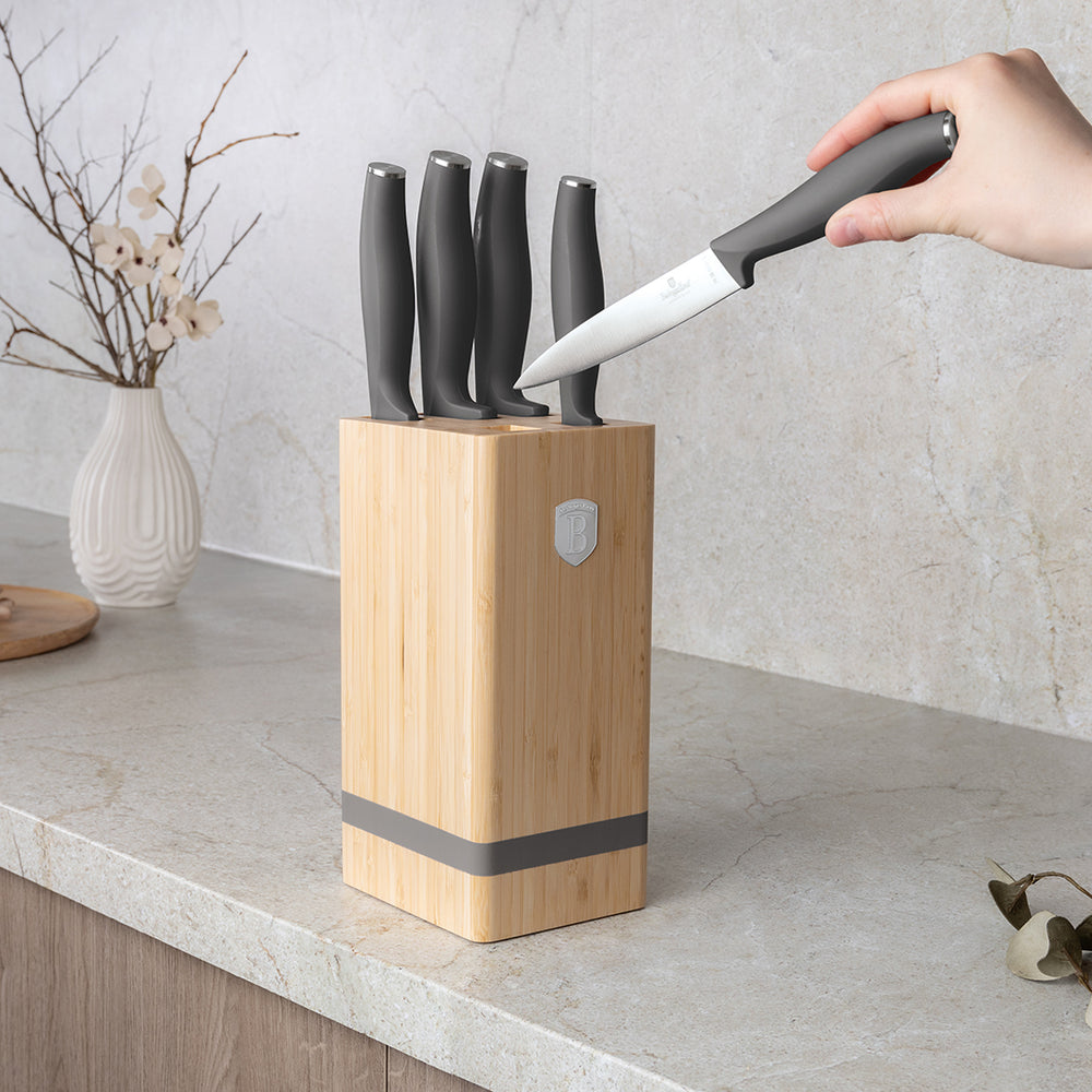 BerlingerHaus Bloque de Cuchillos Mate Antracita 6 Piezas - Cuchillo de Chef, Cuchillo de Pan, Santoku, Cuchillo de Oficina y Cuchillo Pelador