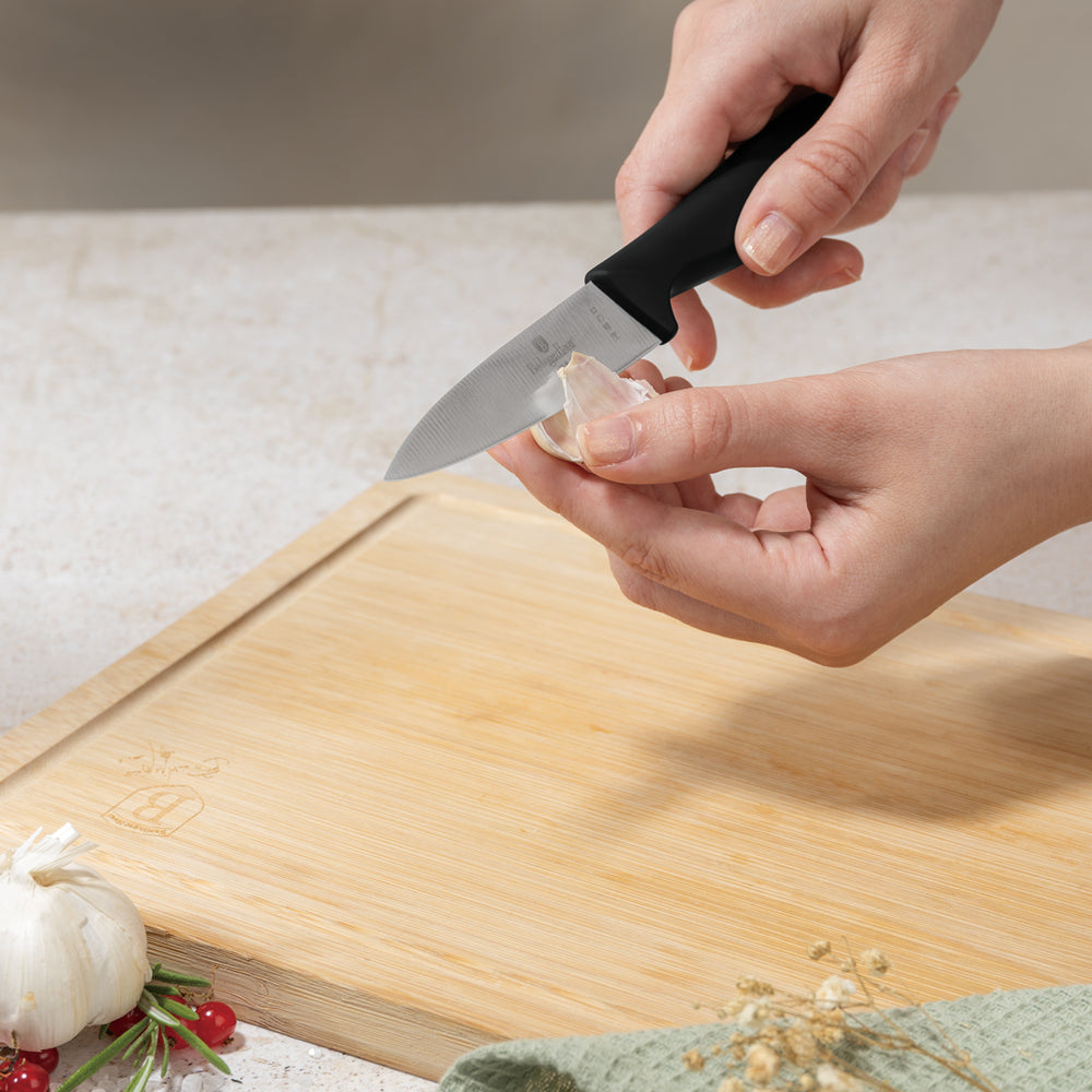 BerlingerHaus Bloque de cuchillos Negro Roségold 6 piezas - Cuchillo de chef, cuchillo de pan, cuchillo Santoku, cuchillo de oficina y cuchillo pelador