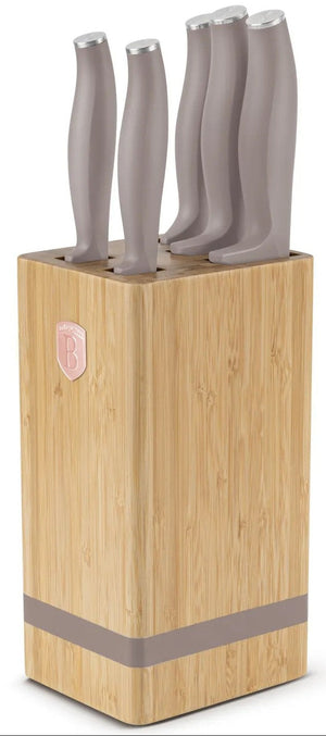 BerlingerHaus Bloque de cuchillos Taupe 6 piezas - Cuchillo de chef, Cuchillo de pan, Cuchillo Santoku, Cuchillo de oficina & Cuchillo pelador