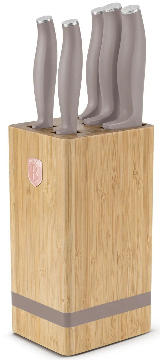 BerlingerHaus Bloque de cuchillos Taupe 6 piezas - Cuchillo de chef, Cuchillo de pan, Cuchillo Santoku, Cuchillo de oficina & Cuchillo pelador