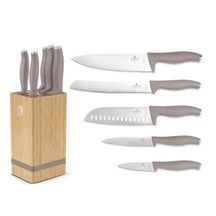 BerlingerHaus Bloque de cuchillos Taupe 6 piezas - Cuchillo de chef, Cuchillo de pan, Cuchillo Santoku, Cuchillo de oficina & Cuchillo pelador