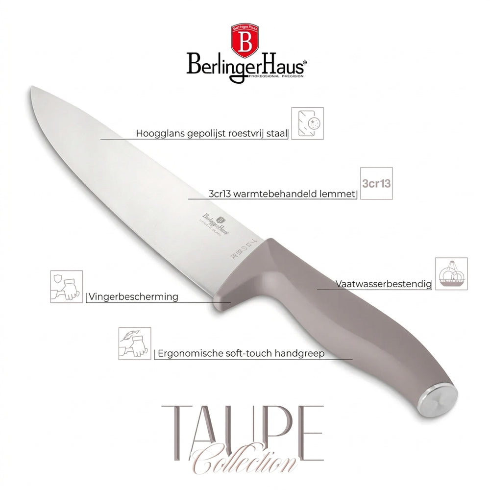 BerlingerHaus Bloque de cuchillos Taupe 6 piezas - Cuchillo de chef, Cuchillo de pan, Cuchillo Santoku, Cuchillo de oficina & Cuchillo pelador