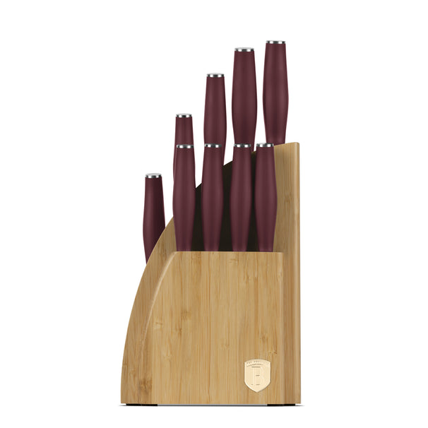BerlingerHaus Bloque de cuchillos Mate Burdeos 10 piezas - Cuchillo de chef, Cuchillo de pan, Cuchillo Santoku, Cuchillo de oficina, Cuchillo pelador y 4 cuchillos de steak