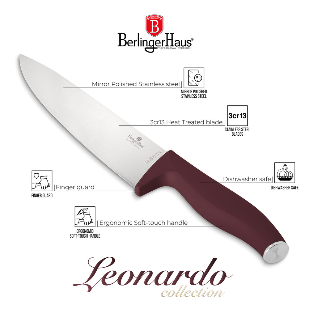 BerlingerHaus Bloque de cuchillos Mate Burdeos 10 piezas - Cuchillo de chef, Cuchillo de pan, Cuchillo Santoku, Cuchillo de oficina, Cuchillo pelador y 4 cuchillos de steak