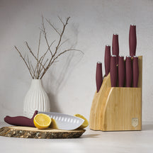 BerlingerHaus Bloque de cuchillos Mate Burdeos 10 piezas - Cuchillo de chef, Cuchillo de pan, Cuchillo Santoku, Cuchillo de oficina, Cuchillo pelador y 4 cuchillos de steak