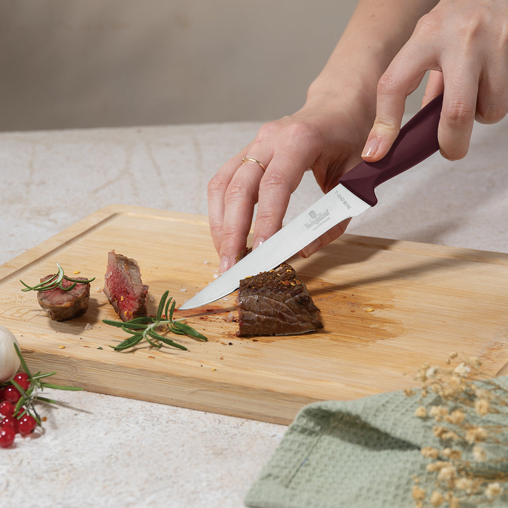 BerlingerHaus Bloque de cuchillos Mate Burdeos 10 piezas - Cuchillo de chef, Cuchillo de pan, Cuchillo Santoku, Cuchillo de oficina, Cuchillo pelador y 4 cuchillos de steak