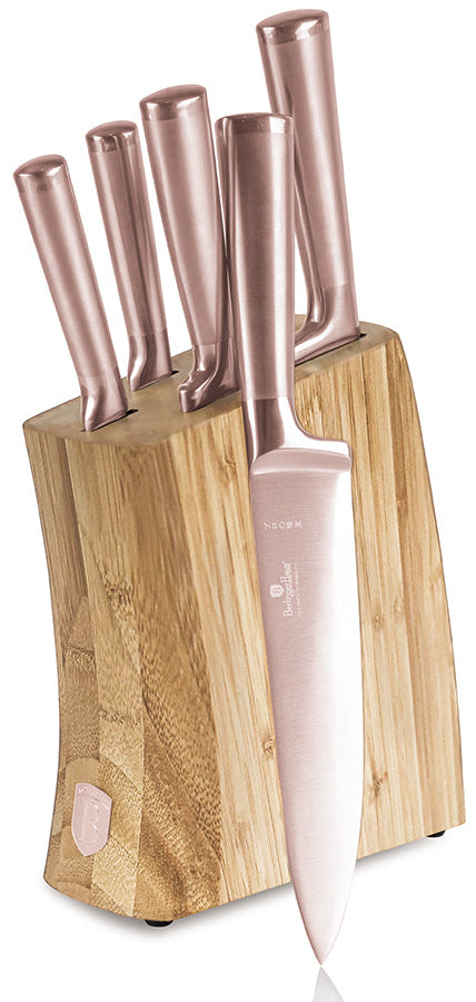 BerlingerHaus Bloque de cuchillos Roségold 6 piezas - Cuchillo de chef, cuchillo de pan, cuchillo Santoku, cuchillo de oficina y cuchillo pelador