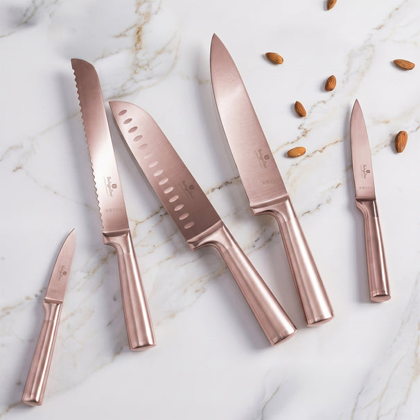 BerlingerHaus Bloque de cuchillos Roségold 6 piezas - Cuchillo de chef, cuchillo de pan, cuchillo Santoku, cuchillo de oficina y cuchillo pelador