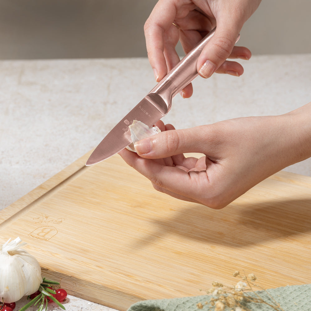 BerlingerHaus Bloque de cuchillos Roségold 6 piezas - Cuchillo de chef, cuchillo de pan, cuchillo Santoku, cuchillo de oficina y cuchillo pelador