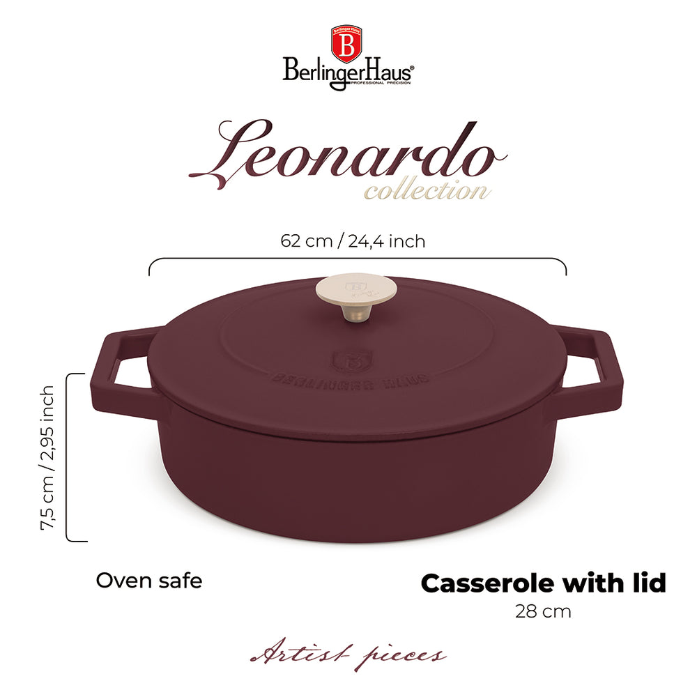 BerlingerHaus Sartén / Sartén de Saltear Matte Burdeos - Hierro Fundido - ø 26 cm - apta para todas las fuentes de calor - capa antiadherente esmaltada