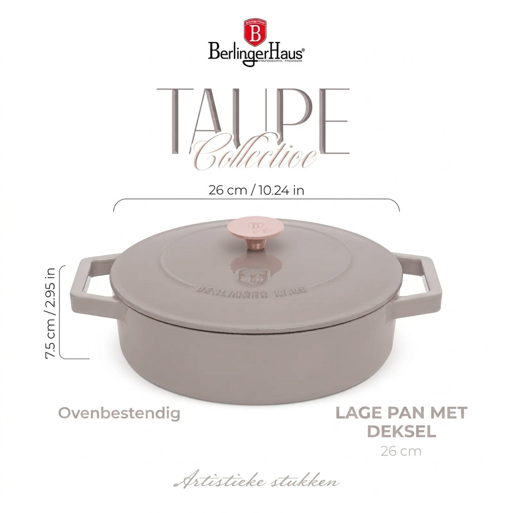 BerlingerHaus Sartén / Sartén Taupe - Hierro fundido - ø 26 cm - apta para todas las fuentes de calor - revestimiento antiadherente esmaltado