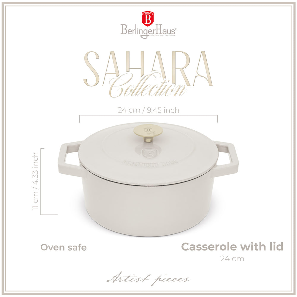 BerlingerHaus Cacerola Mate Crème - Hierro Fundido - ø 24 cm - apta para todas las fuentes de calor - capa antiadherente esmaltada
