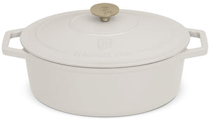 BerlingerHaus Cacerola Mate Crema Ovalada - Hierro Fundido - 30 x 22 cm - apta para todas las fuentes de calor - recubrimiento antiadherente esmaltado