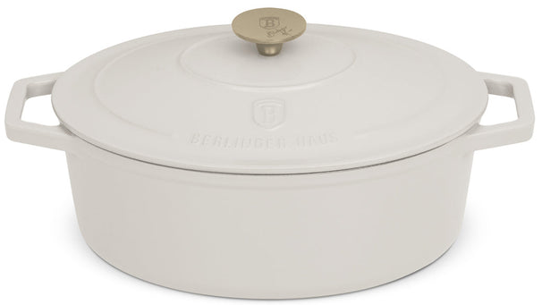 BerlingerHaus Cacerola Mate Crema Ovalada - Hierro Fundido - 30 x 22 cm - apta para todas las fuentes de calor - recubrimiento antiadherente esmaltado