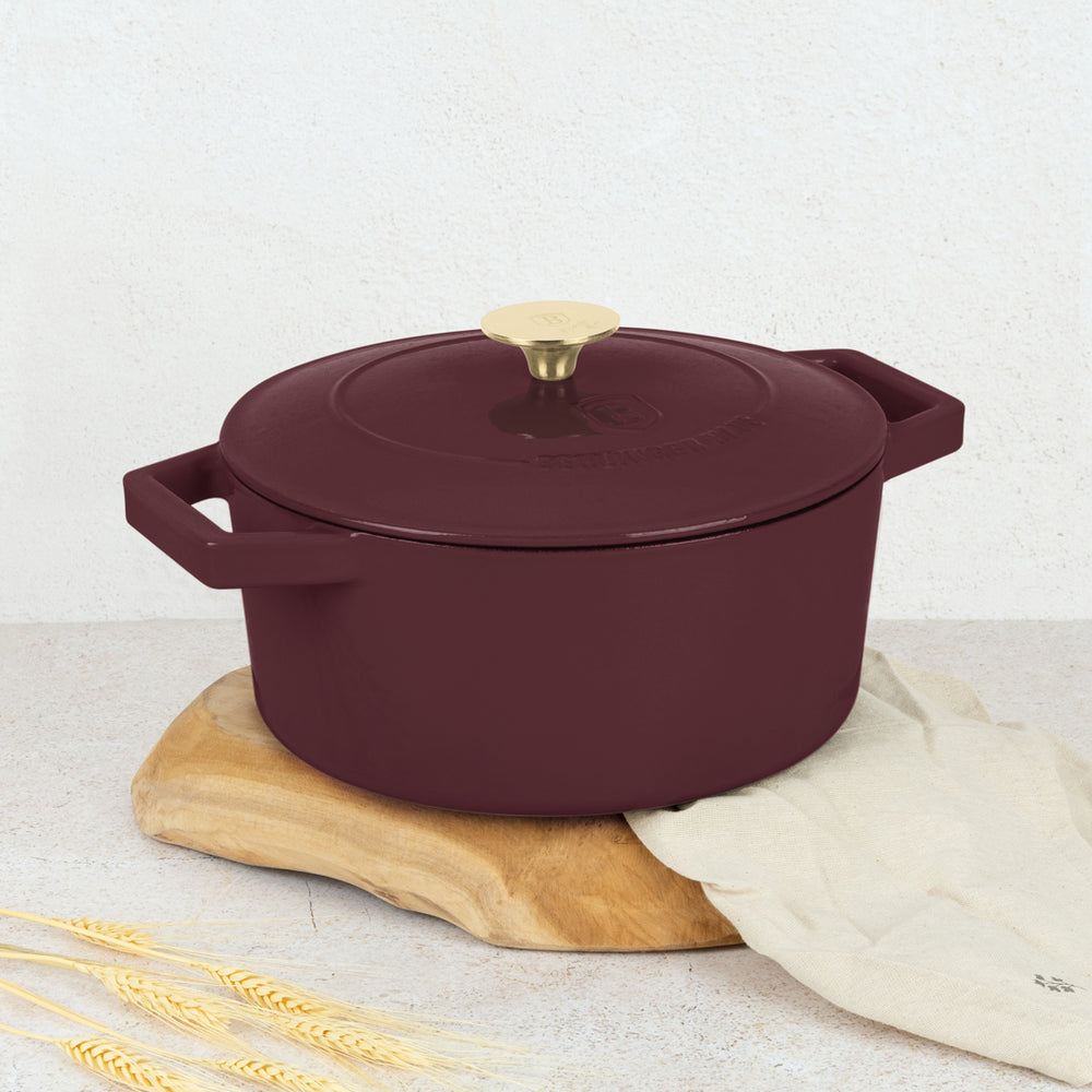 BerlingerHaus Cacerola Mat Burdeos - Hierro Fundido - ø 24 cm - apta para todas las fuentes de calor - capa antiadherente esmaltada