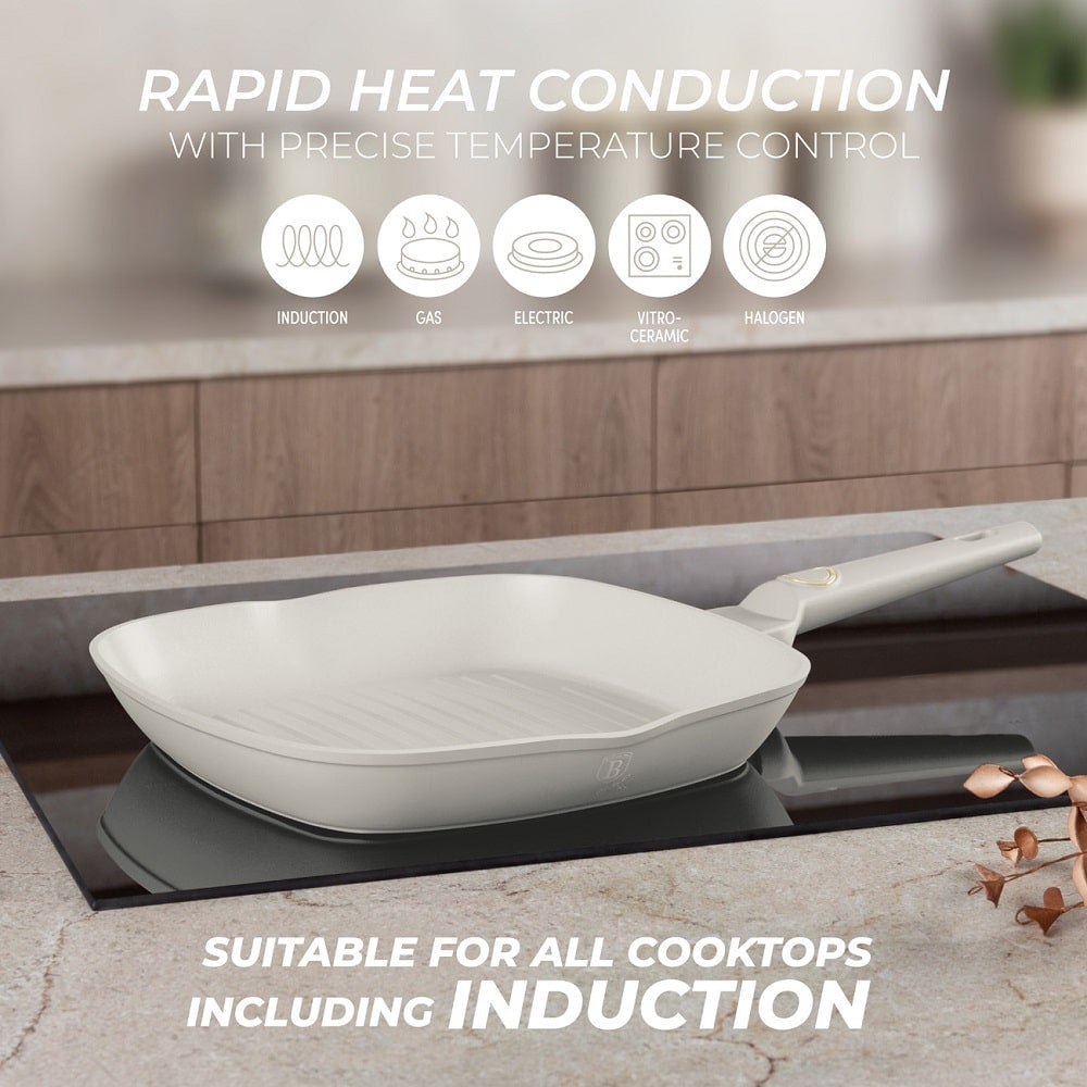 BerlingerHaus Sartén parrilla Mat Crème 28 x 28 cm - apta para todas las fuentes de calor - revestimiento antiadherente estándar