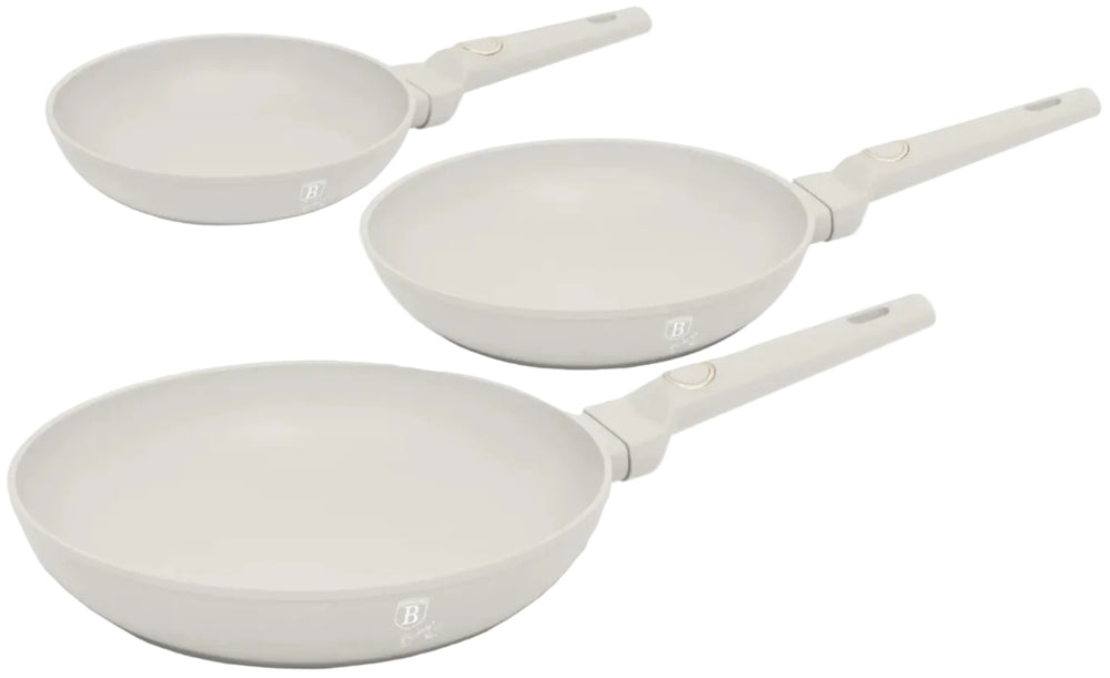 BerlingerHaus Set de Sartenes Mate Crema 3 Piezas - ø 20, 24 & 28 cm - apto para todas las fuentes de calor - recubrimiento antiadherente estándar