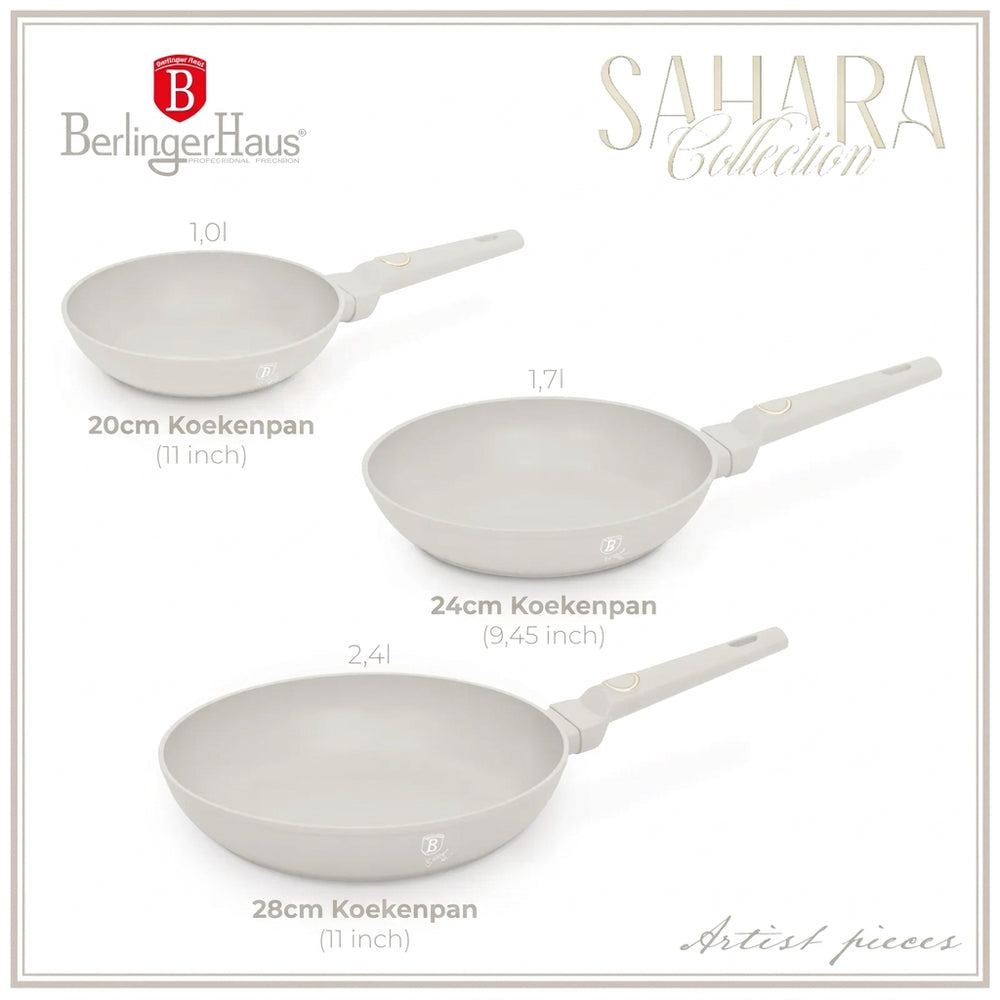 BerlingerHaus Set de Sartenes Mate Crema 3 Piezas - ø 20, 24 & 28 cm - apto para todas las fuentes de calor - recubrimiento antiadherente estándar