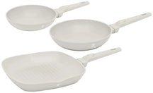 BerlingerHaus Set de Sartenes Mate Crema 3 Piezas - Sartén ø 20 & 24 cm, Sartén Grill 28 cm - Apta para todas las fuentes de calor
