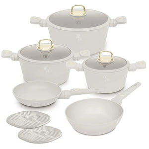 BerlingerHaus Set de Sartenes Mate Crema 7 Piezas - Olla ø 20, 24, 28 cm & Sartén ø 20, 24 cm - apto para todas las fuentes de calor