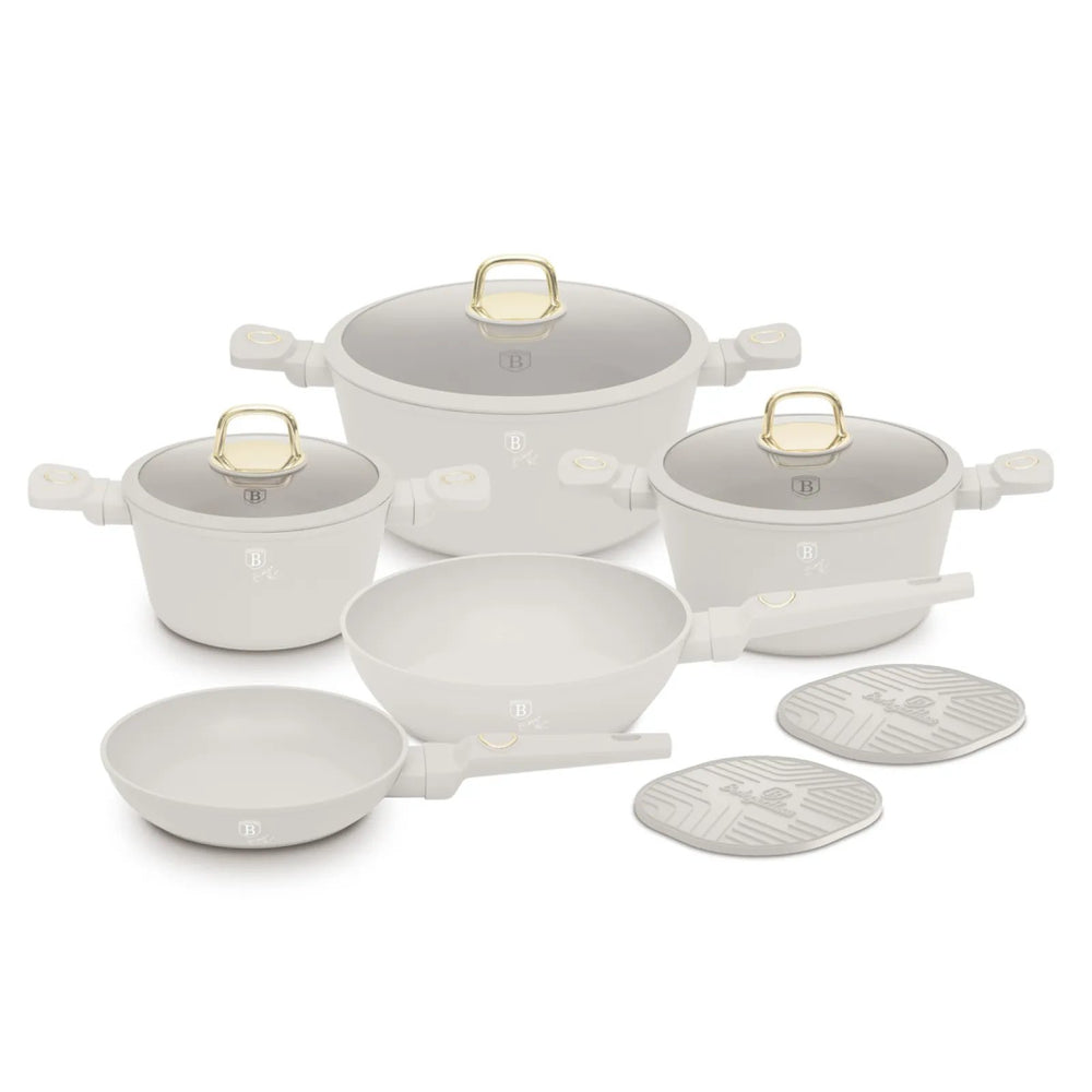 BerlingerHaus Set de Sartenes Mate Crema 7 Piezas - Olla ø 20, 24, 28 cm & Sartén ø 20, 24 cm - apto para todas las fuentes de calor