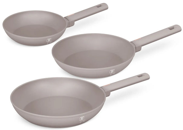 BerlingerHaus Set de Sartenes Taupe 3 Piezas - ø 20, 24 & 28 cm - apto para todas las fuentes de calor - recubrimiento antiadherente estándar