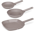 BerlingerHaus Set de Sarten Taupe 3 Piezas - Sartén ø 20 & 24 cm, Parrilla 28 cm - Apta para todas las fuentes de calor