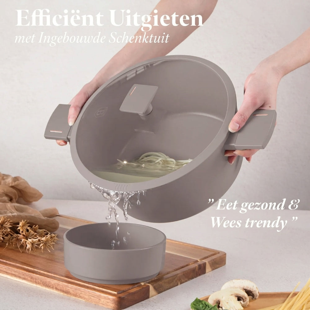 BerlingerHaus Set de Sarten Taupe 7 Piezas - Olla ø 20, 24, 28 cm & Sartén ø 20, 24 cm - apto para todas las fuentes de calor