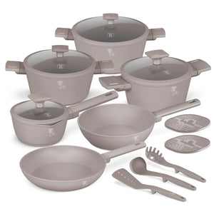 BerlingerHaus Set de Sarten Taupe 11 Piezas - Olla ø 20, 24, 28 cm, Sartén ø 24, 28 cm & Cacerola ø 16 cm - apto para todas las fuentes de calor