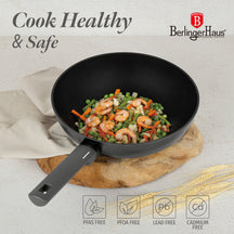 BerlingerHaus Wokpan Matte Antraciet ø 28 cm - adecuado para todas las fuentes de calor - revestimiento antiadherente estándar