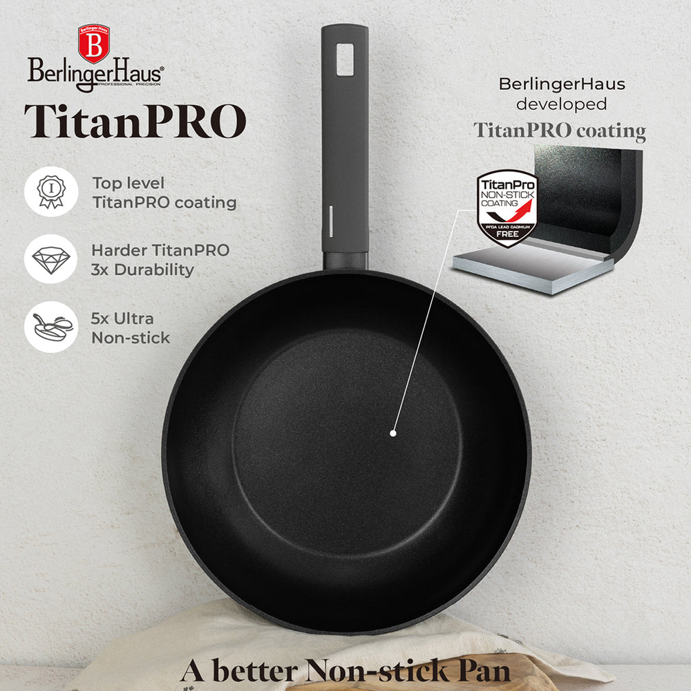 BerlingerHaus Wokpan Matte Antraciet ø 28 cm - adecuado para todas las fuentes de calor - revestimiento antiadherente estándar