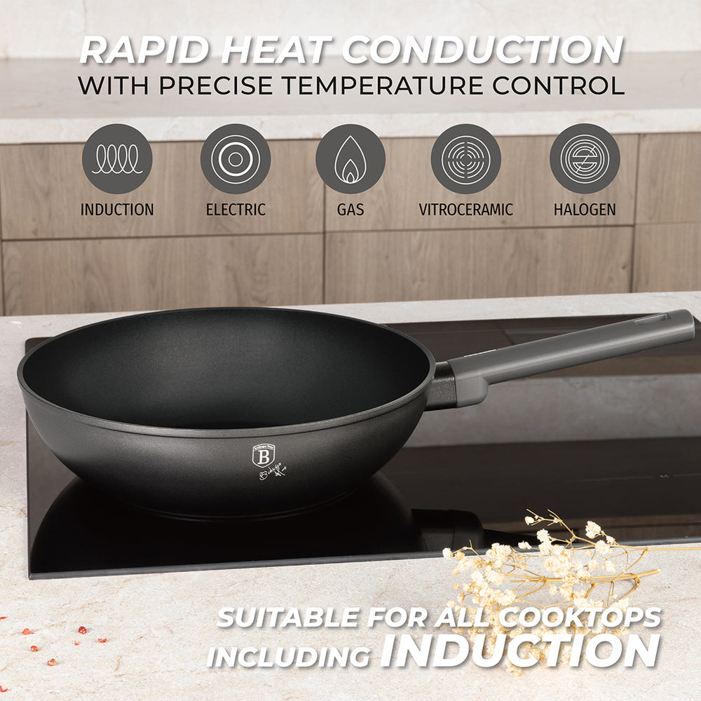 BerlingerHaus Wokpan Matte Antraciet ø 28 cm - adecuado para todas las fuentes de calor - revestimiento antiadherente estándar