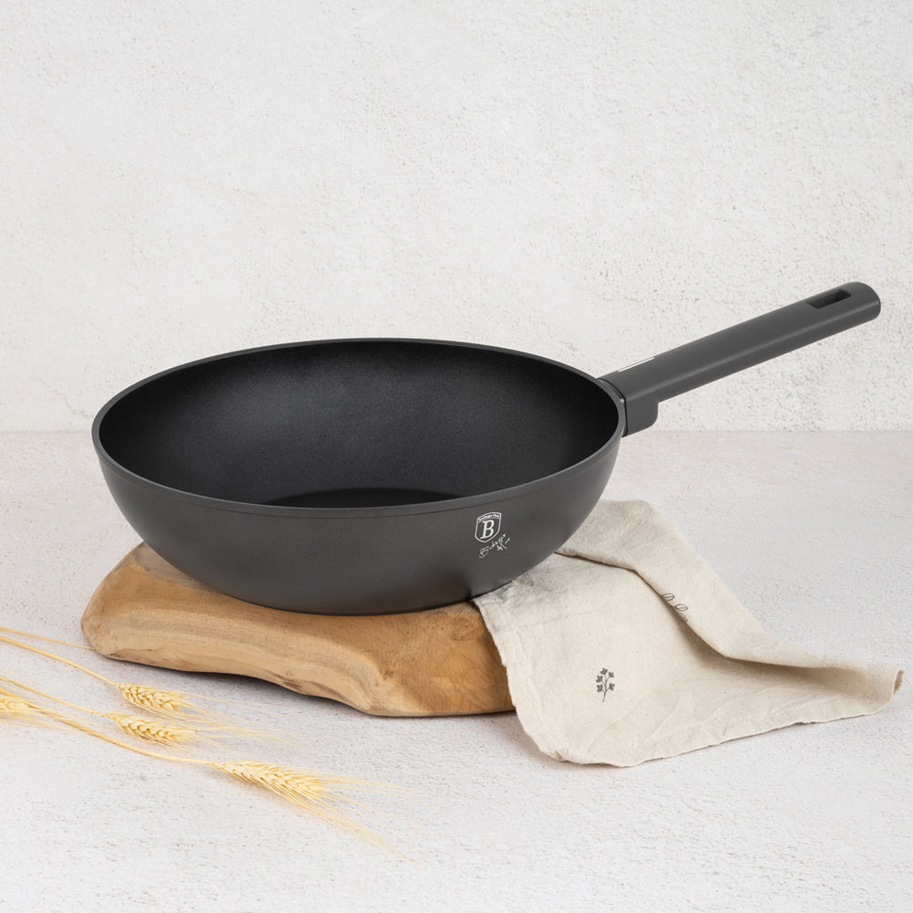 BerlingerHaus Wokpan Matte Antraciet ø 28 cm - adecuado para todas las fuentes de calor - revestimiento antiadherente estándar