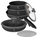 BerlingerHaus Set de Sartenes Click-it Mat Antracita 6 piezas - Olla ø 16 & 20 cm, Sartén ø 20 & 24 cm - apto para todas las fuentes de calor