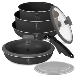 BerlingerHaus Set de Sartenes Click-it Mat Antracita 6 piezas - Olla ø 16 & 20 cm, Sartén ø 20 & 24 cm - apto para todas las fuentes de calor