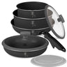 BerlingerHaus Set de Sartenes Click-it Mat Antracita 6 piezas - Olla ø 16 & 20 cm, Sartén ø 20 & 24 cm - apto para todas las fuentes de calor