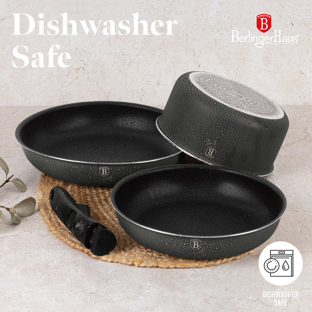 BerlingerHaus Set de Sartenes Click-it Mat Antracita 6 piezas - Olla ø 16 & 20 cm, Sartén ø 20 & 24 cm - apto para todas las fuentes de calor