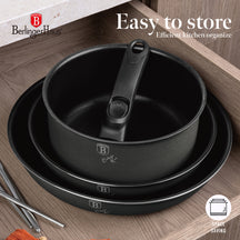 BerlingerHaus Set de Sartenes Click-it Mat Antracita 6 piezas - Olla ø 16 & 20 cm, Sartén ø 20 & 24 cm - apto para todas las fuentes de calor