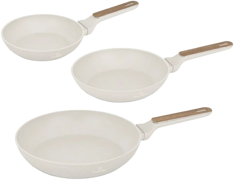 BerlingerHaus Set de Sartenes Nordic Mat Crème 3-Piezas - ø 20, 24 & 28 cm - apto para todas las fuentes de calor - recubrimiento antiadherente estándar