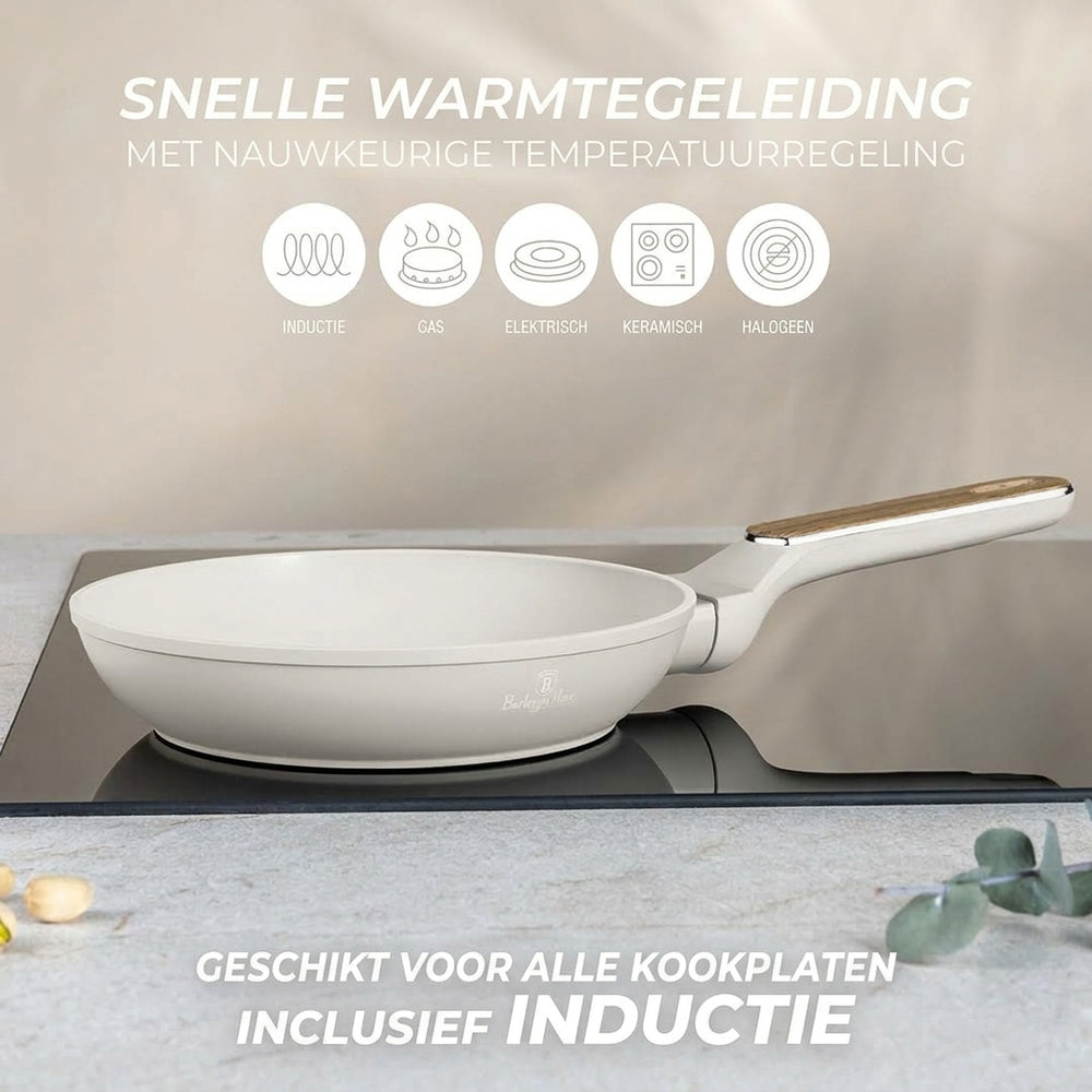 BerlingerHaus Set de Sartenes Nordic Mat Crème 7 Piezas - Cacerola ø 20, 24, 28 cm & Sartén ø 20, 24 cm - apto para todas las fuentes de calor