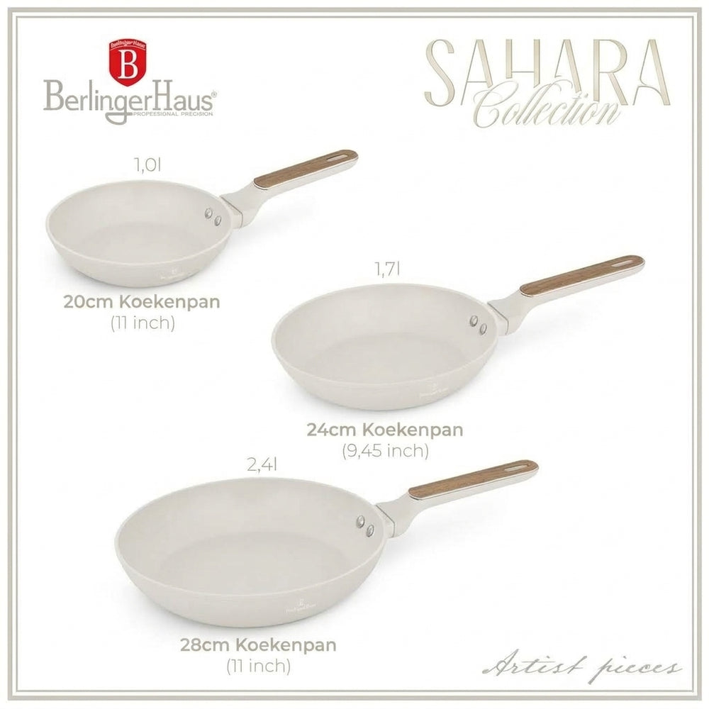 BerlingerHaus Set de Sartenes Nordic Mat Crème 3-Piezas - ø 20, 24 & 28 cm - apto para todas las fuentes de calor - recubrimiento antiadherente estándar