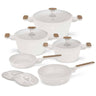 BerlingerHaus Set de Sartenes Nordic Mat Crème 7 Piezas - Cacerola ø 20, 24, 28 cm & Sartén ø 20, 24 cm - apto para todas las fuentes de calor