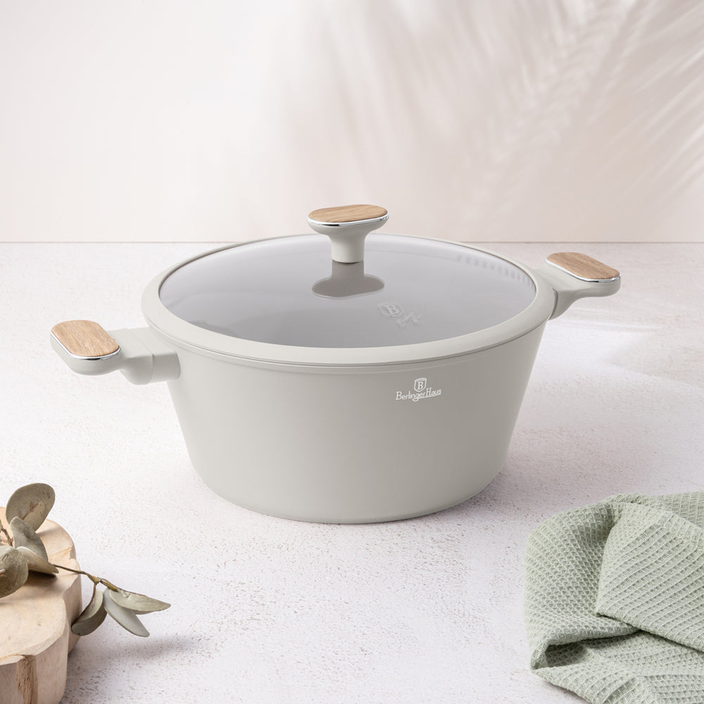 BerlingerHaus Set de Sartenes Nordic Mat Crème 11 Piezas - Olla ø 20, 24, 28 cm, Sartén ø 24, 28 cm & Cacerola ø 16 cm - apta para todas las fuentes de calor