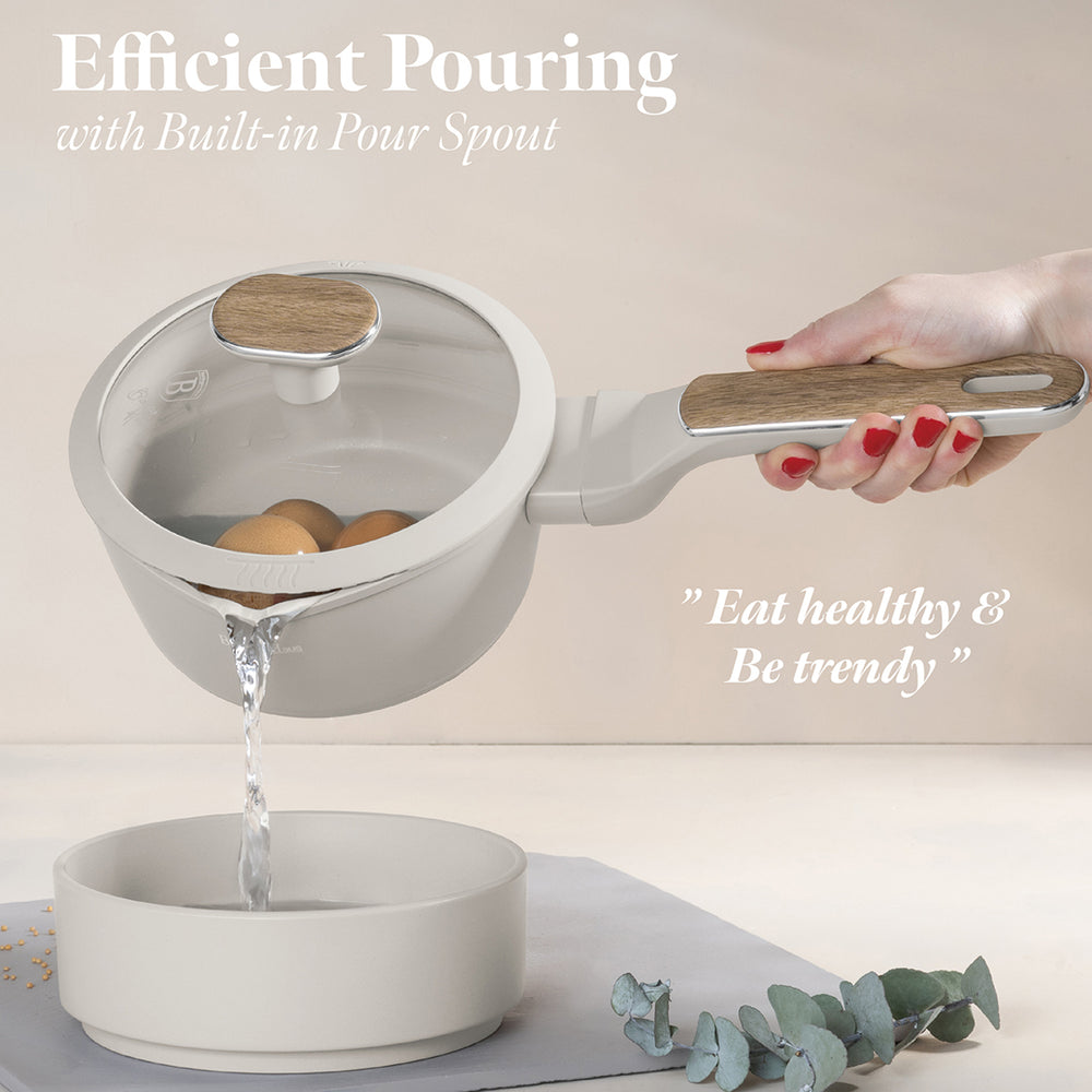 BerlingerHaus Set de Sartenes Nordic Mat Crème 11 Piezas - Olla ø 20, 24, 28 cm, Sartén ø 24, 28 cm & Cacerola ø 16 cm - apta para todas las fuentes de calor