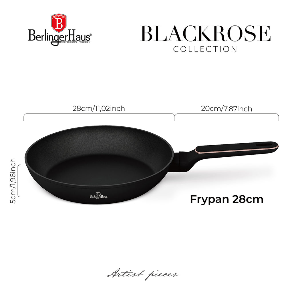 BerlingerHaus Sartén Negra Rosa Oro ø 28 cm - adecuada para todas las fuentes de calor - capa antiadherente estándar
